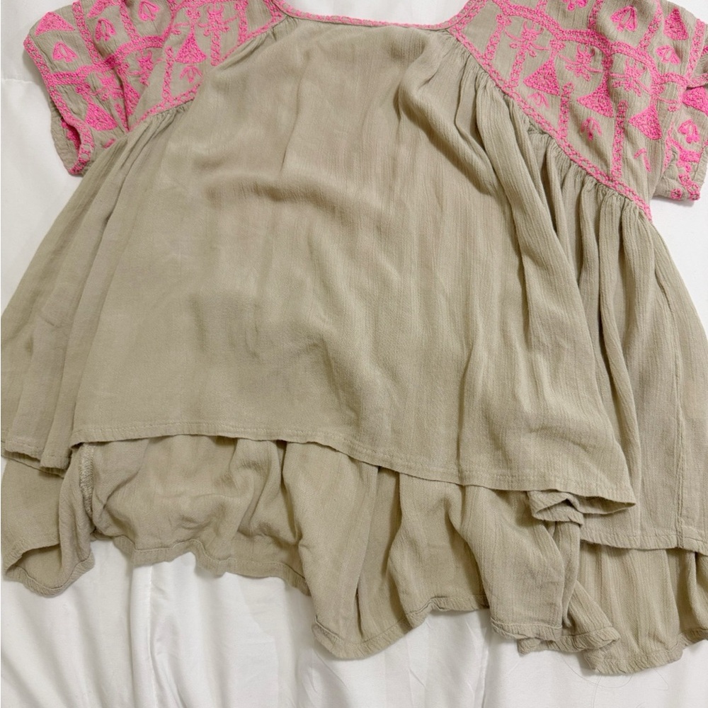 natural life Pink and Tan Embroidered Blouse